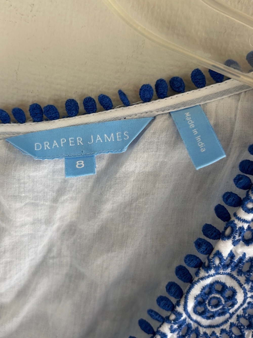 DRAPER JAMES Eyelet Tiered Tank Midi Dress Sea Blue Belted Feminine Cottage Sz 8 - Picture 3 of 14